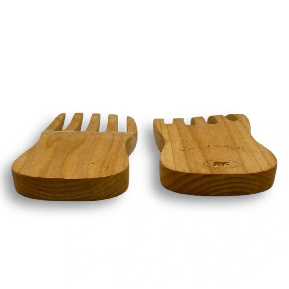 Bear Paw Wooden Salad/Pasta Hands Servers Grand Teton Wyoming Salad Pasta